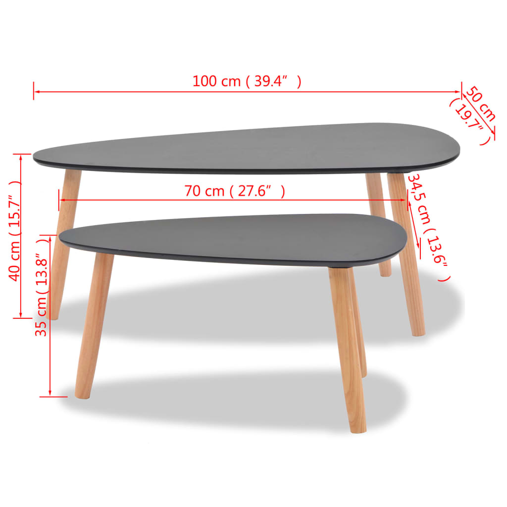 Ensemble de tables basses 2 pcs Bois de pin massif Noir