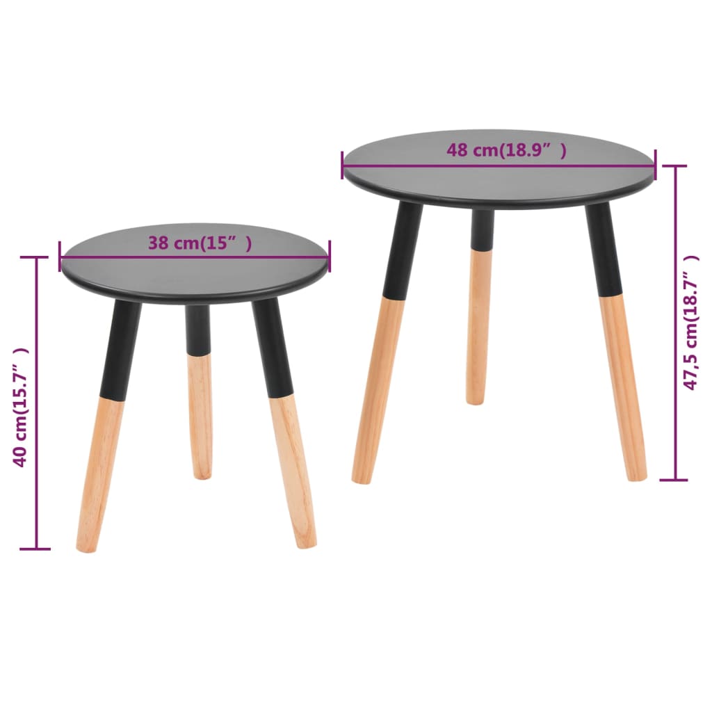 Ensemble de tables d'appoint 2 pcs Bois de pin massif Noir