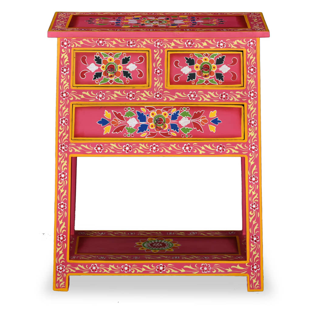 Buffet avec tiroirs Bois massif de manguier Peinture rose