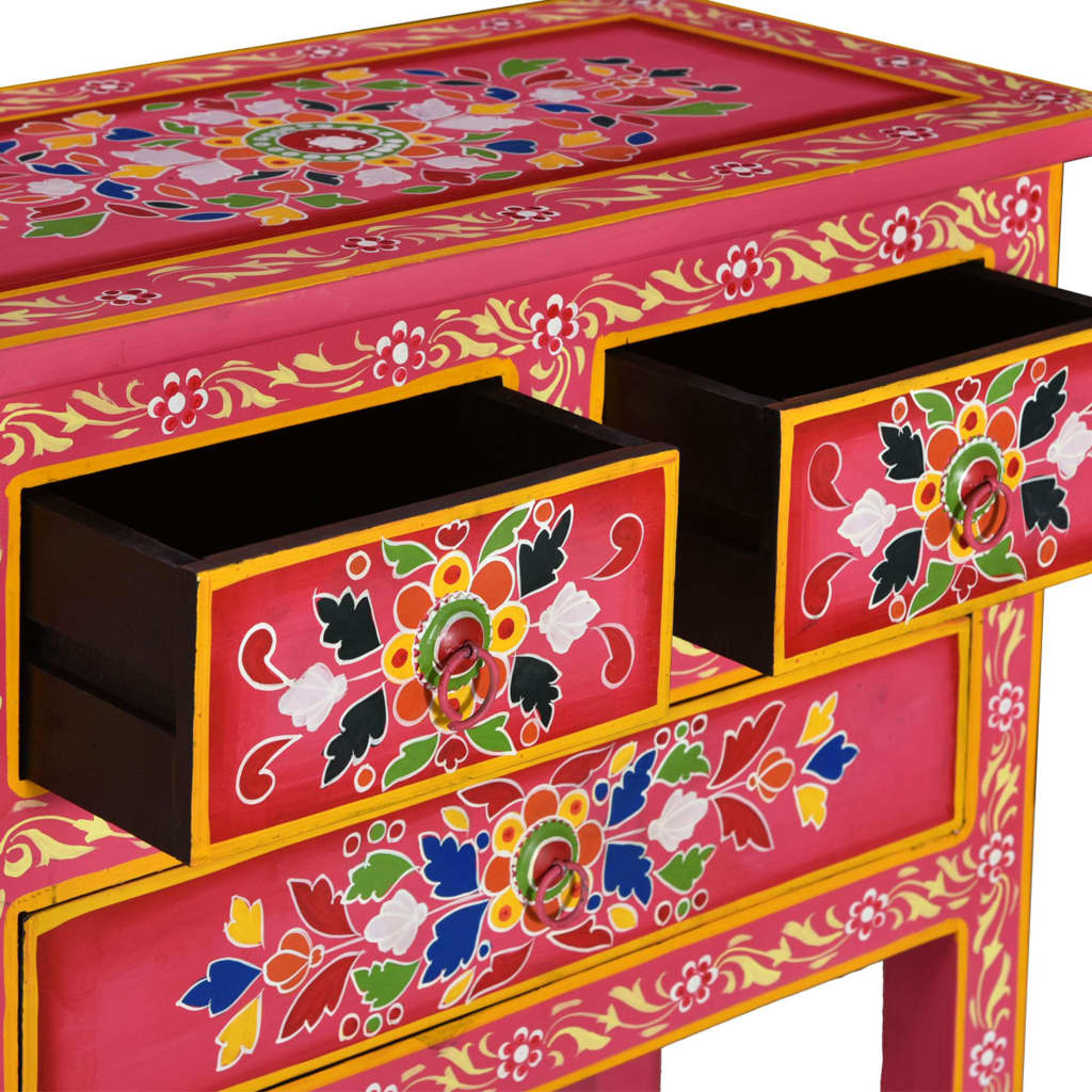 Buffet avec tiroirs Bois massif de manguier Peinture rose