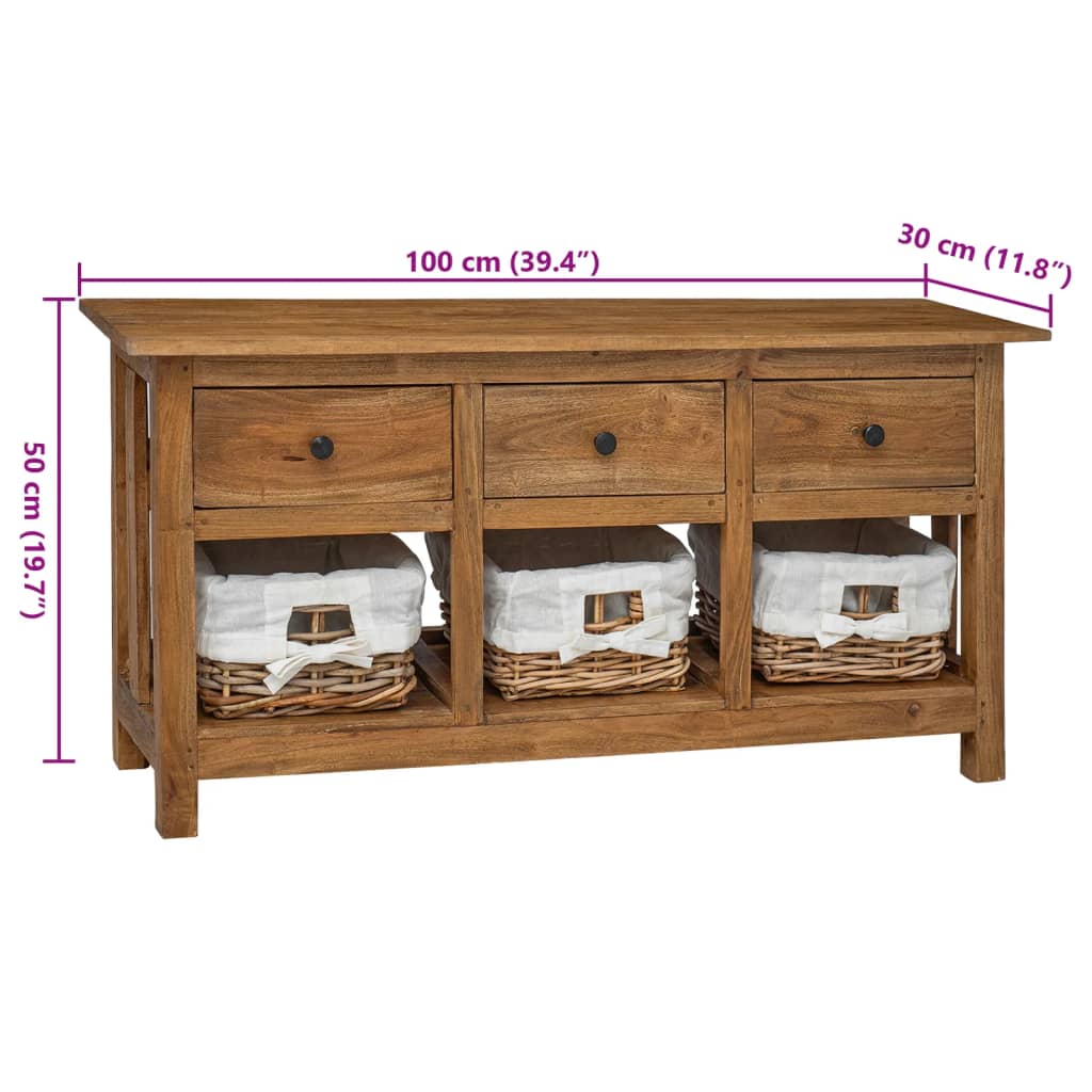 Solid mahogany wood sideboard 100x30x50 cm