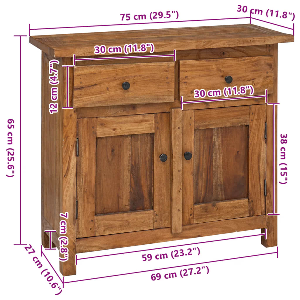 Solid mahogany wood sideboard 75x30x65 cm