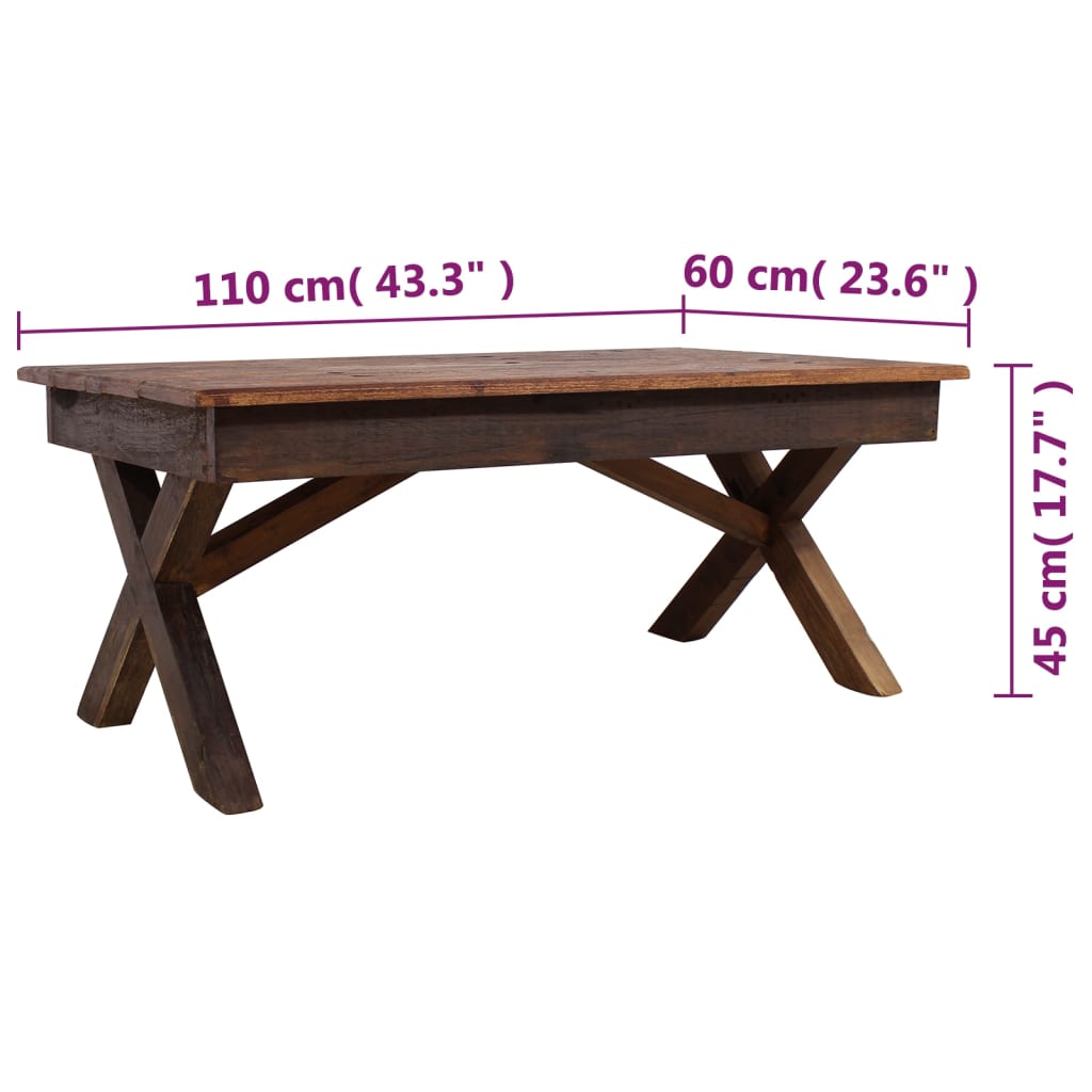 Table basse bois de récupération mélangé 110x60x45 cm