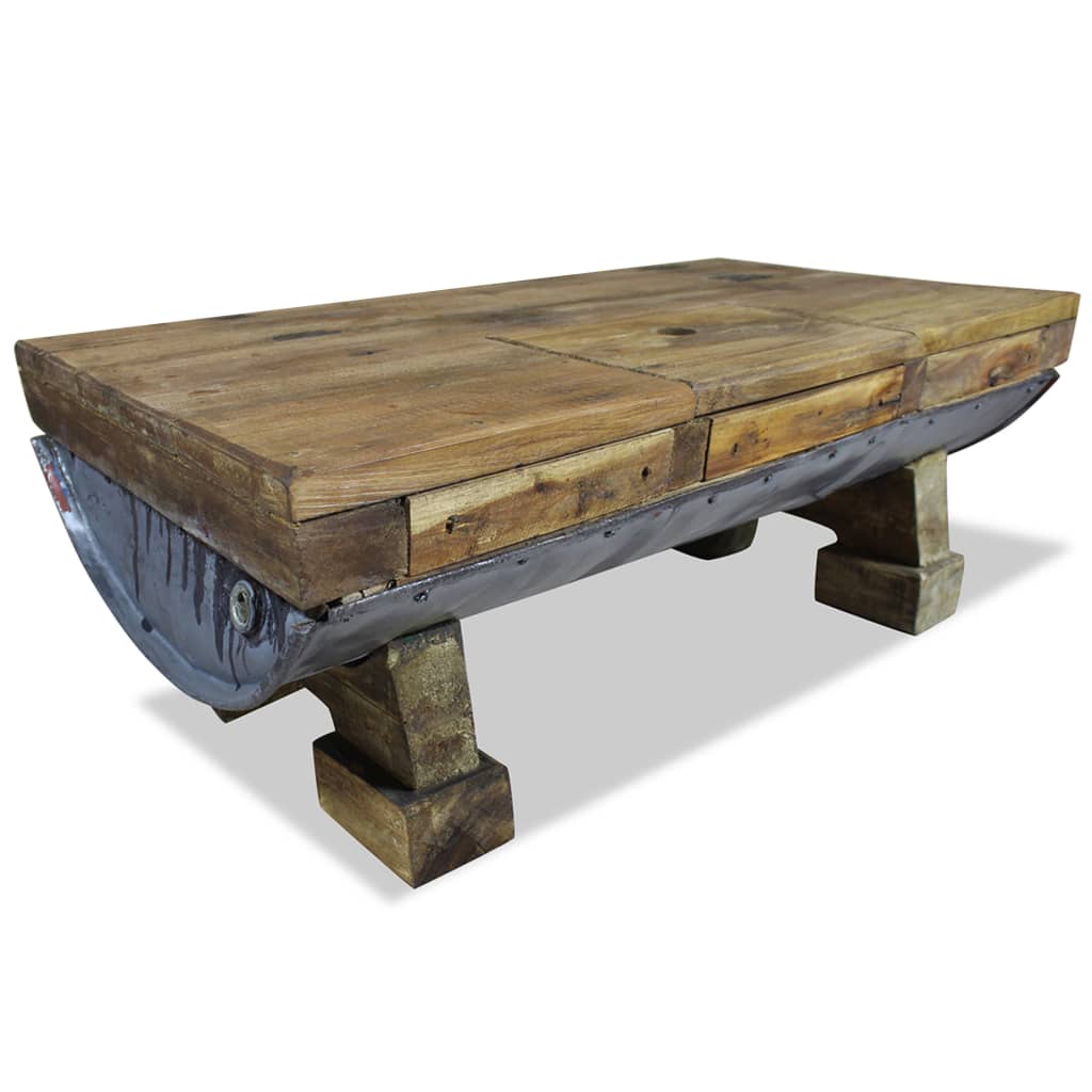 Table basse bois de récupération mélangé 90x50x35 cm