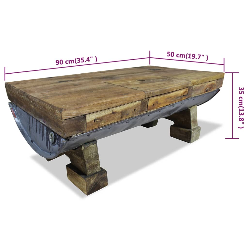 Table basse bois de récupération mélangé 90x50x35 cm