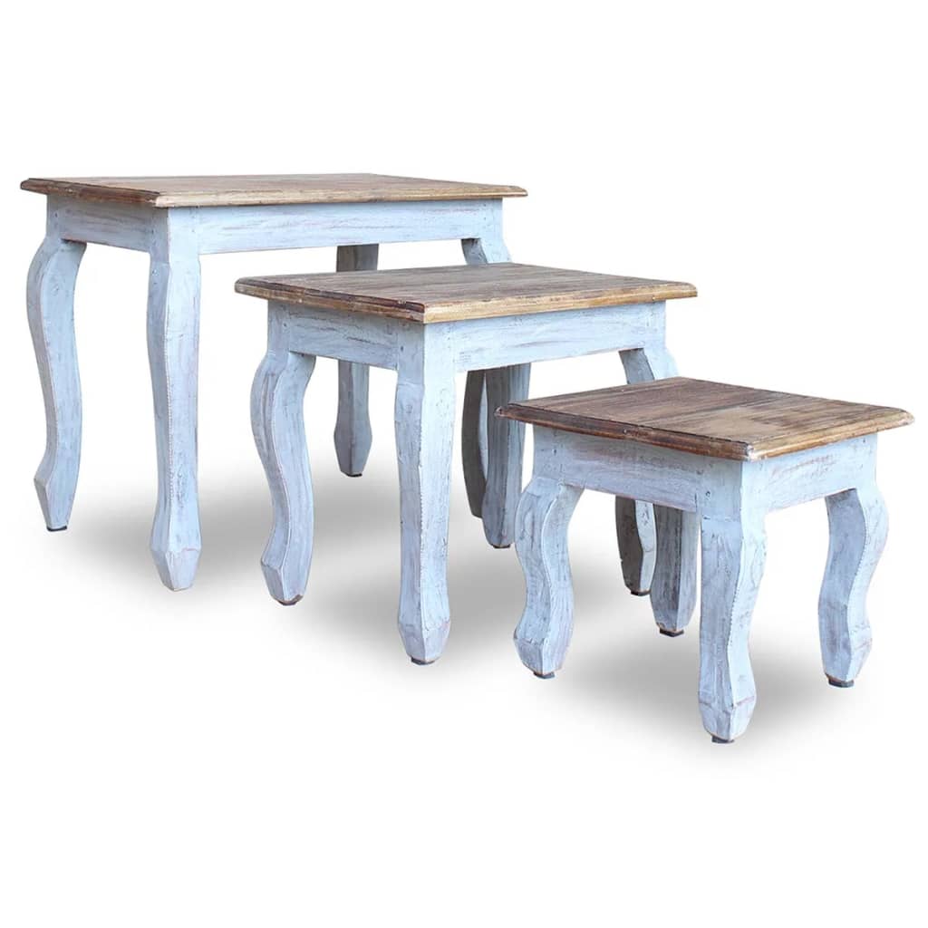 Ensemble de tables gigognes 3 pcs bois d'acajou massif