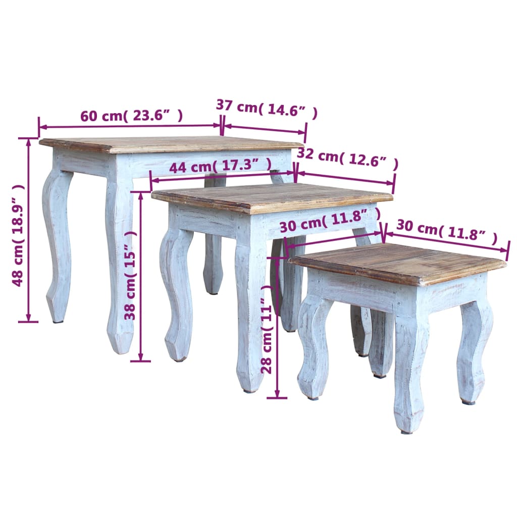 Ensemble de tables gigognes 3 pcs bois d'acajou massif