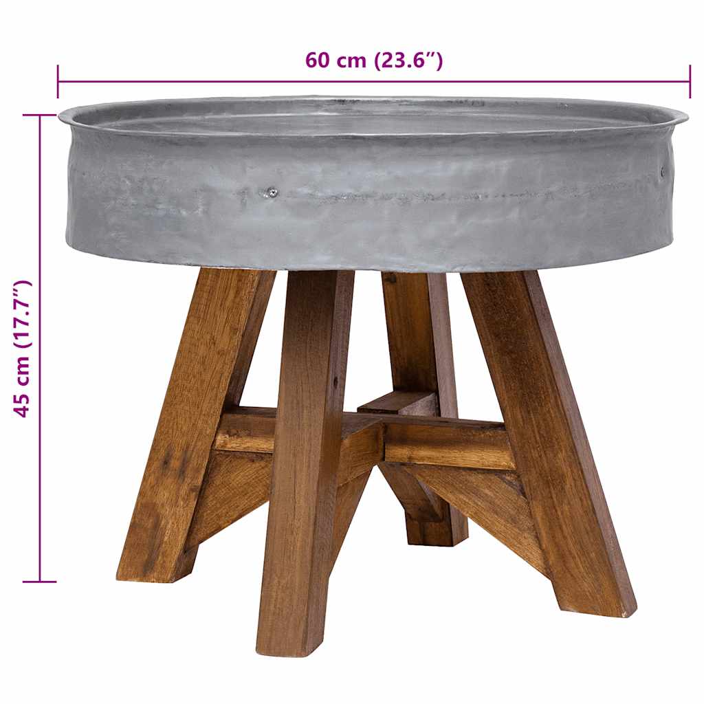 Table basse bois de récupération mélangé 60x45 cm argenté