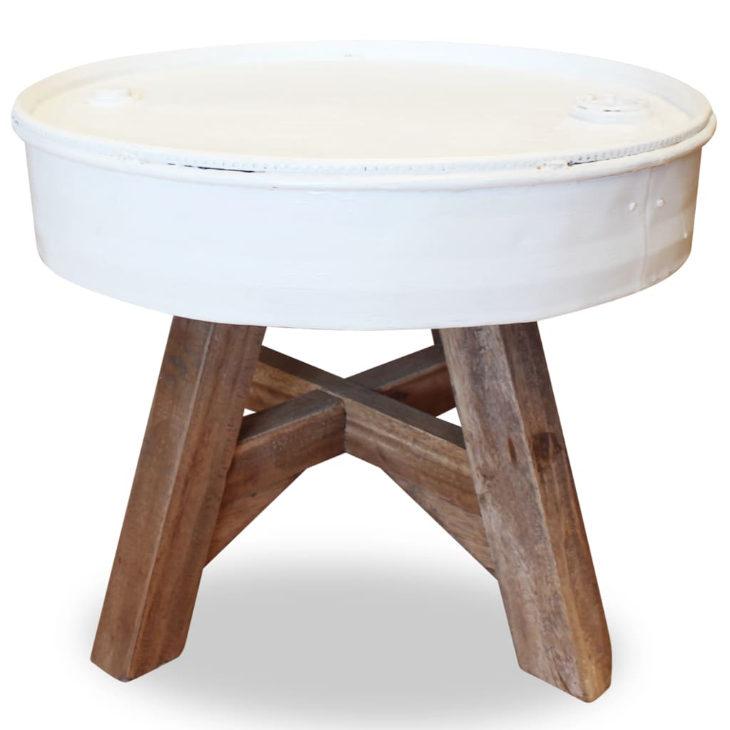 Table basse Bois de récupération massif 60x45 cm Blanc