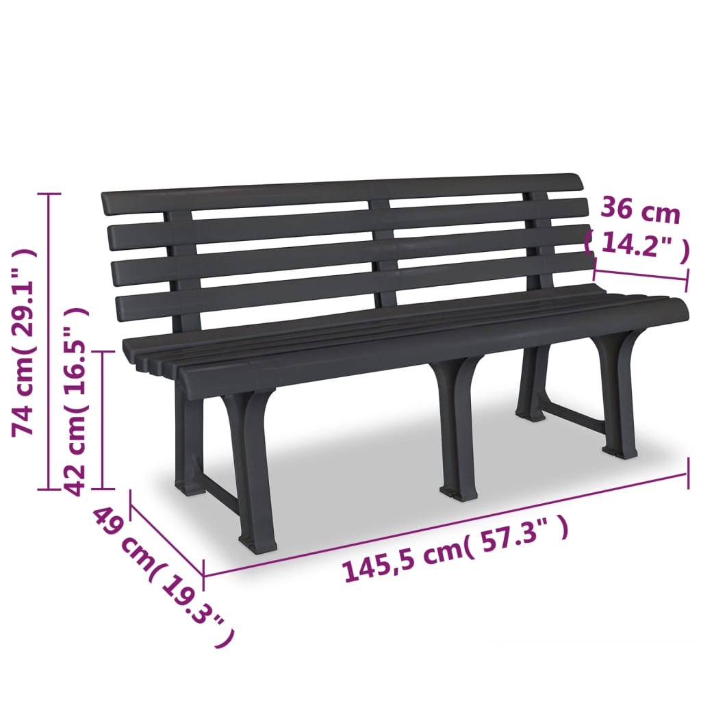 Banc de jardin 145,5 cm plastique anthracite