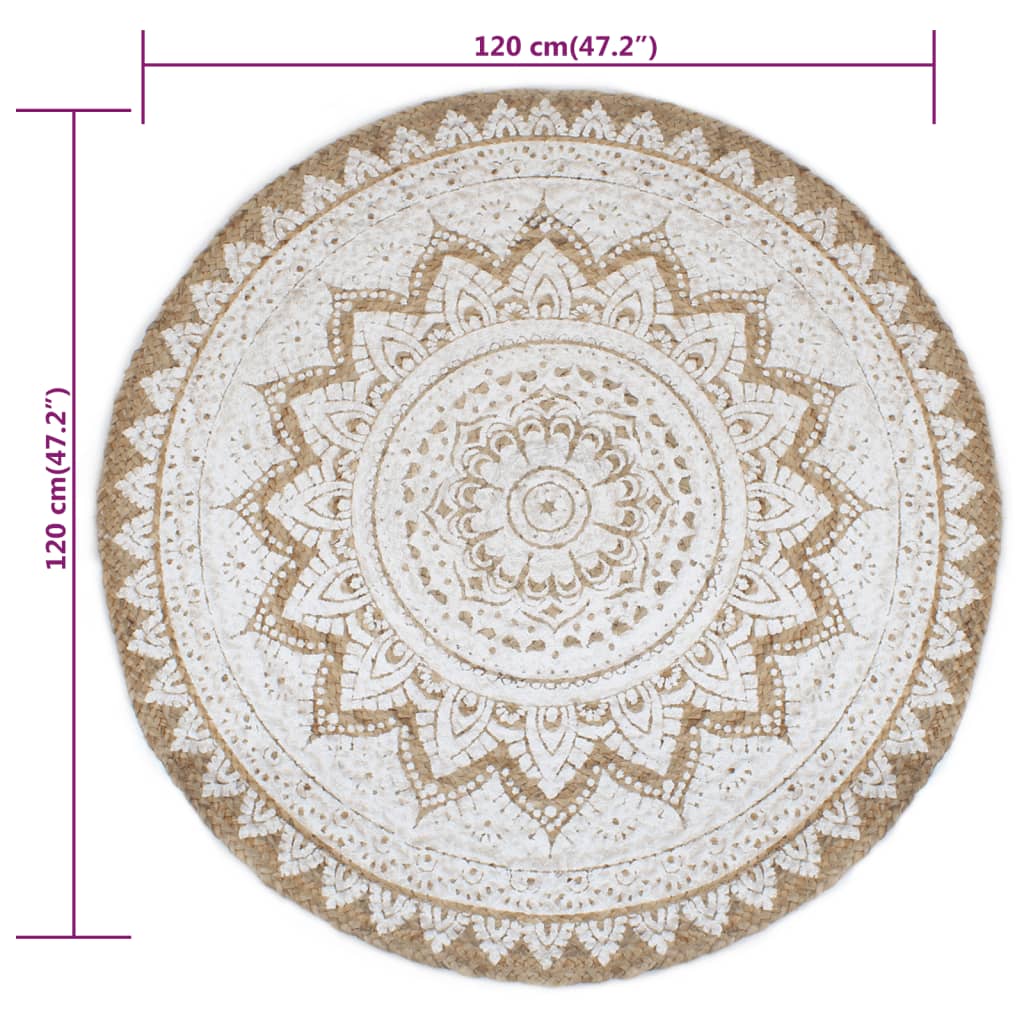 Tapis Jute tressé imprimé 120 cm rond