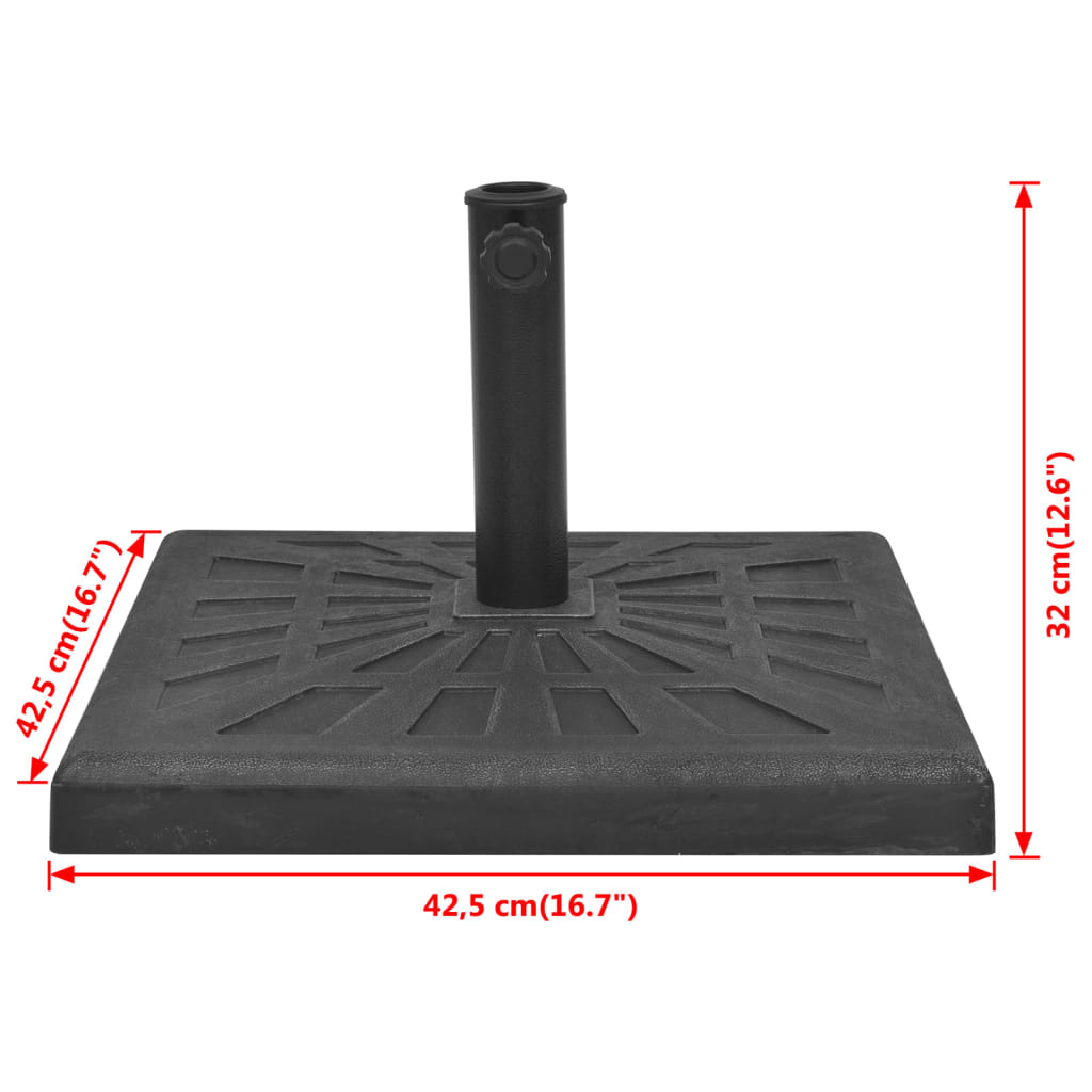 Quadratischer Sonnenschirmständer aus schwarzem Harz, 12 kg