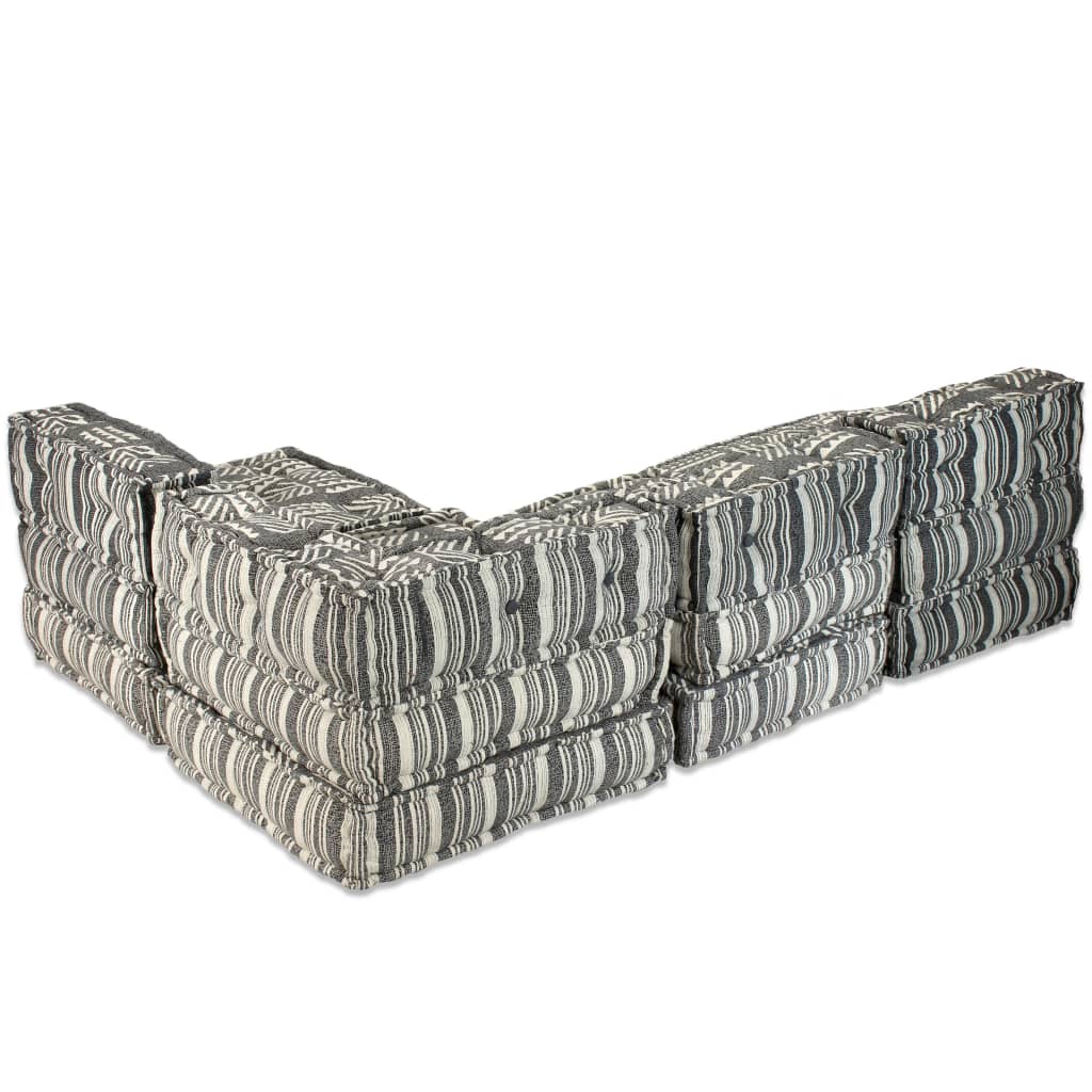 Pouf modulaire à 4 places Gris rayé Tissu