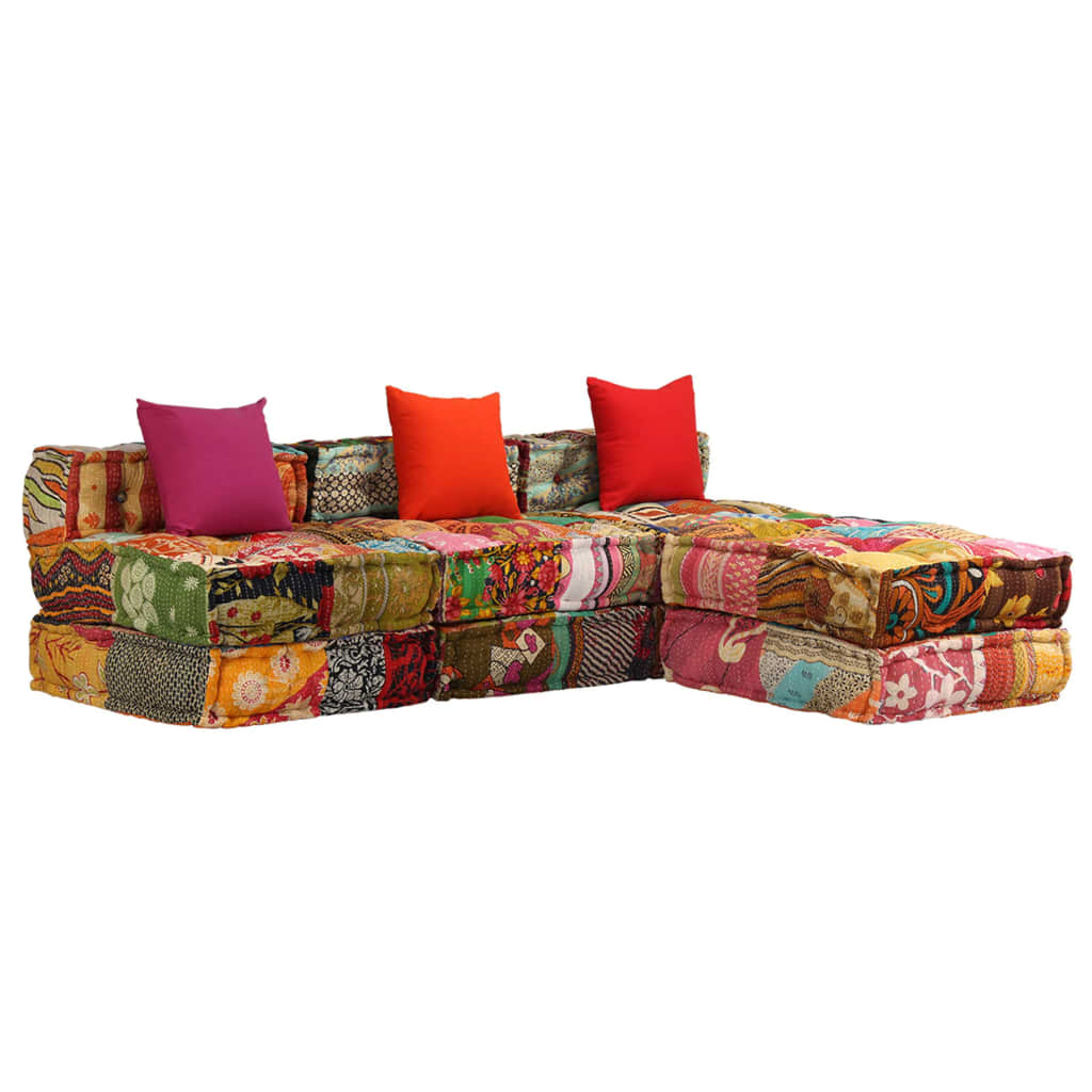 Pouf modulaire à 3 places Patchwork Tissu