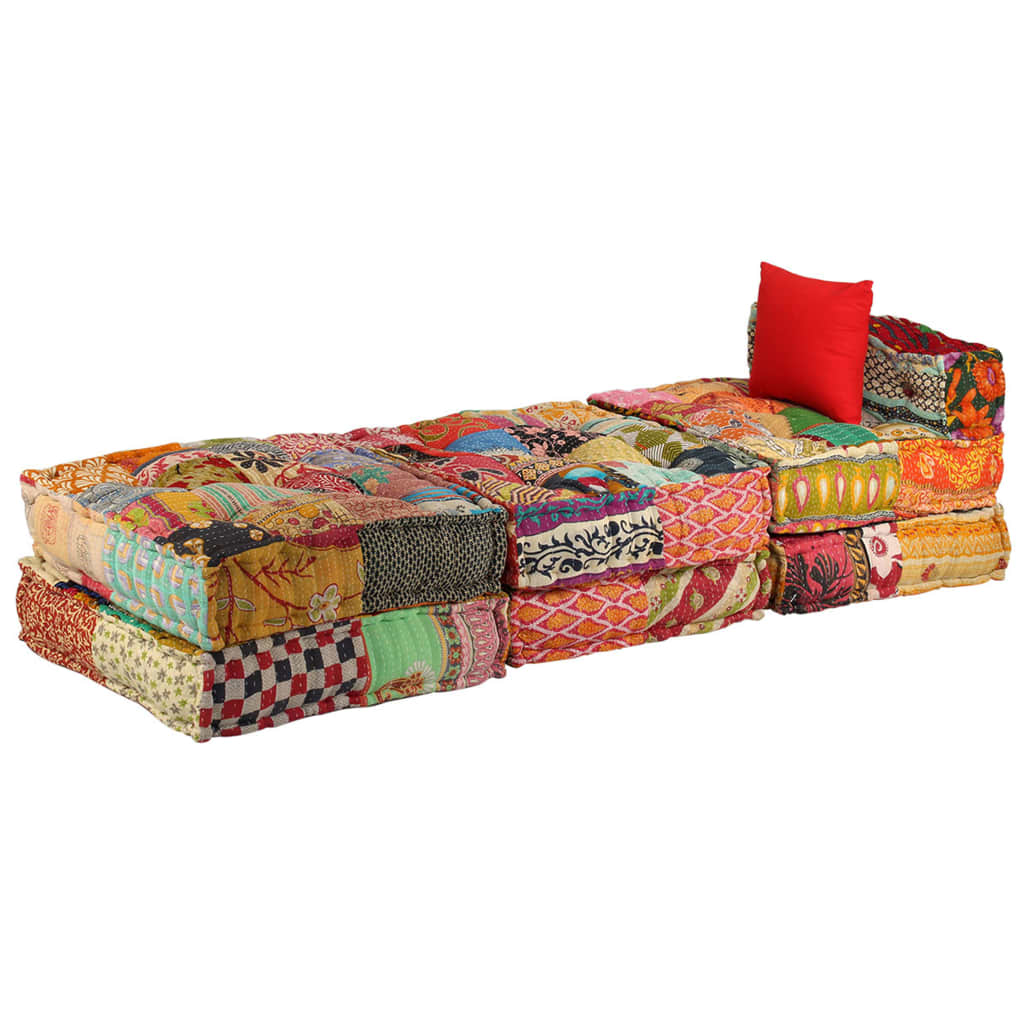 Pouf modulaire à 3 places Patchwork Tissu