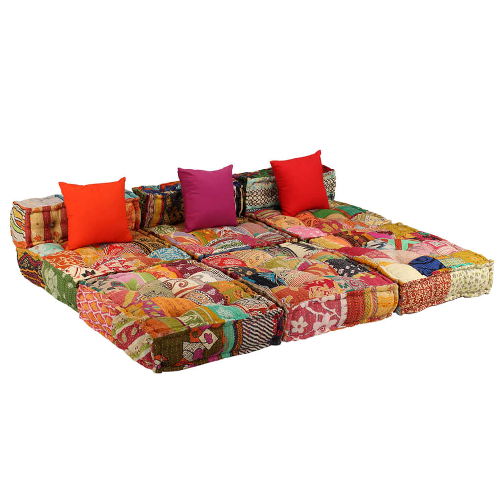 Pouf modulaire à 3 places Patchwork Tissu