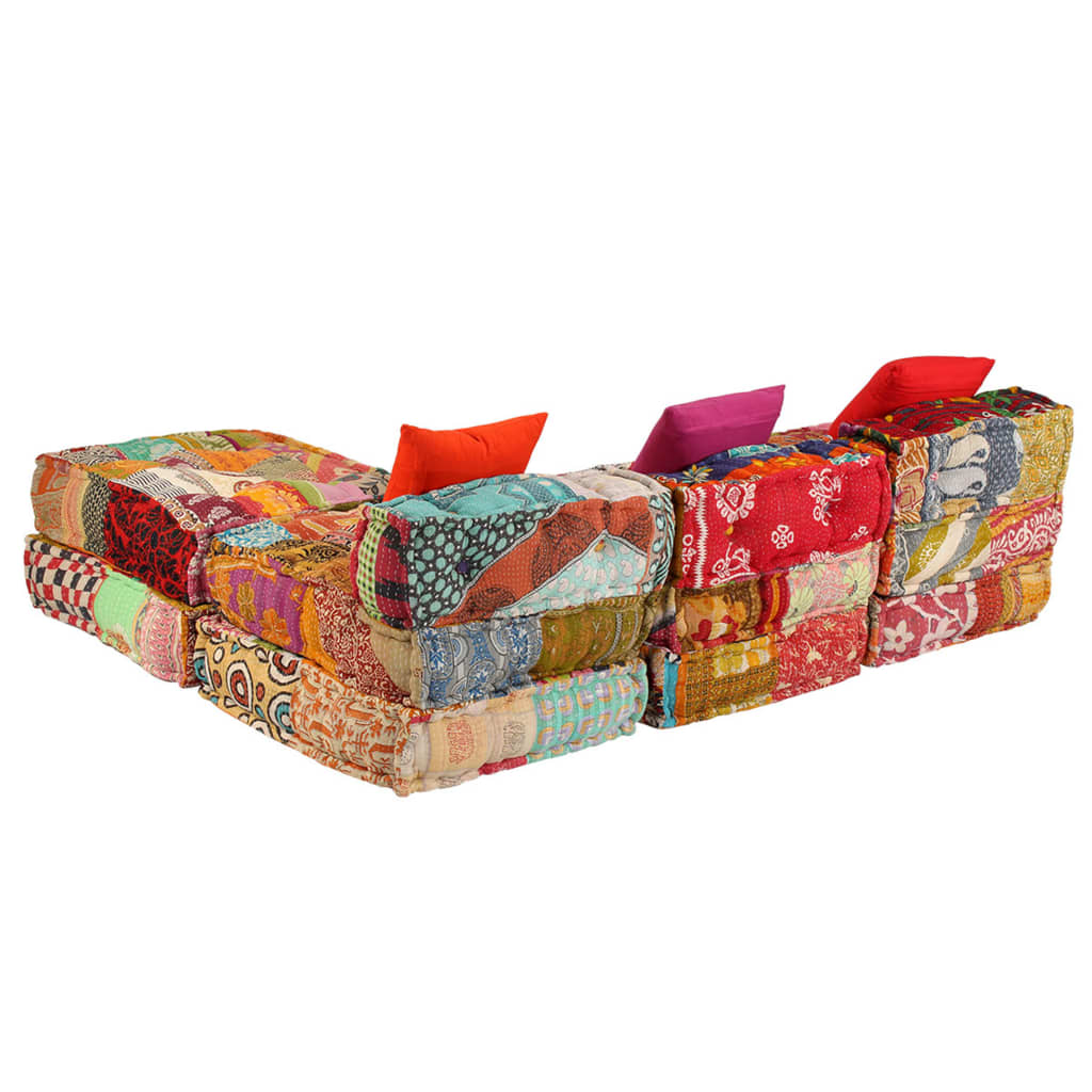 Pouf modulaire à 3 places Patchwork Tissu