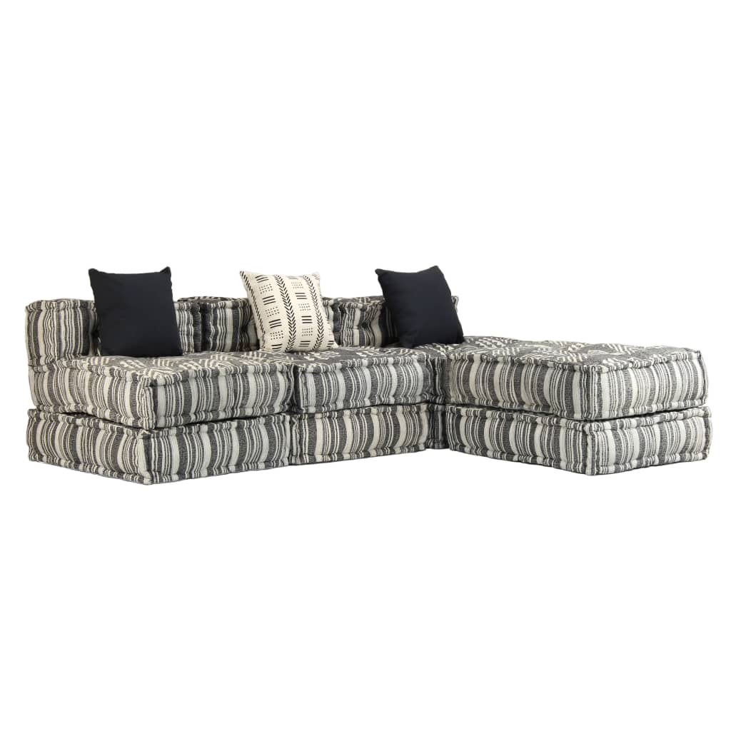 Pouf modulaire à 3 places Gris rayé Tissu