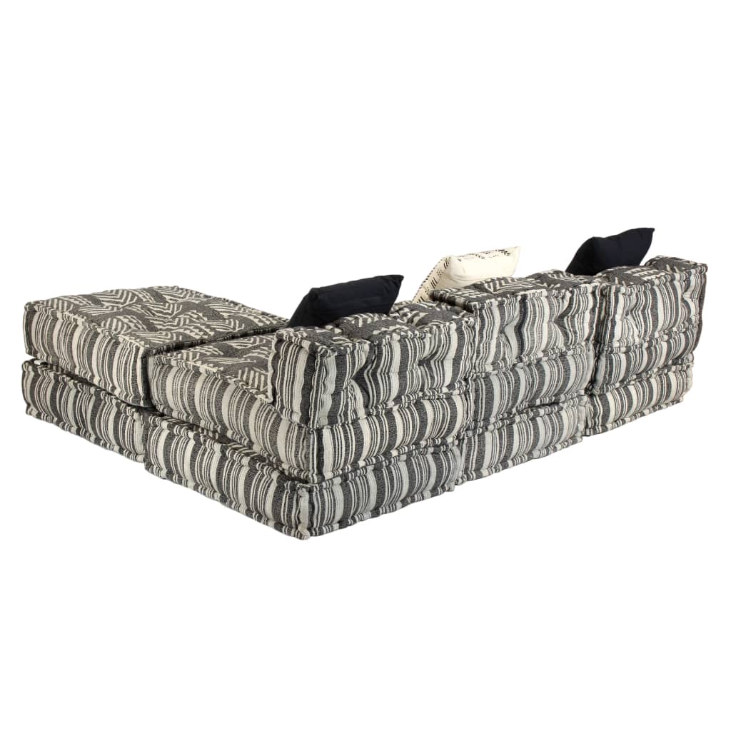 Pouf modulaire à 3 places Gris rayé Tissu