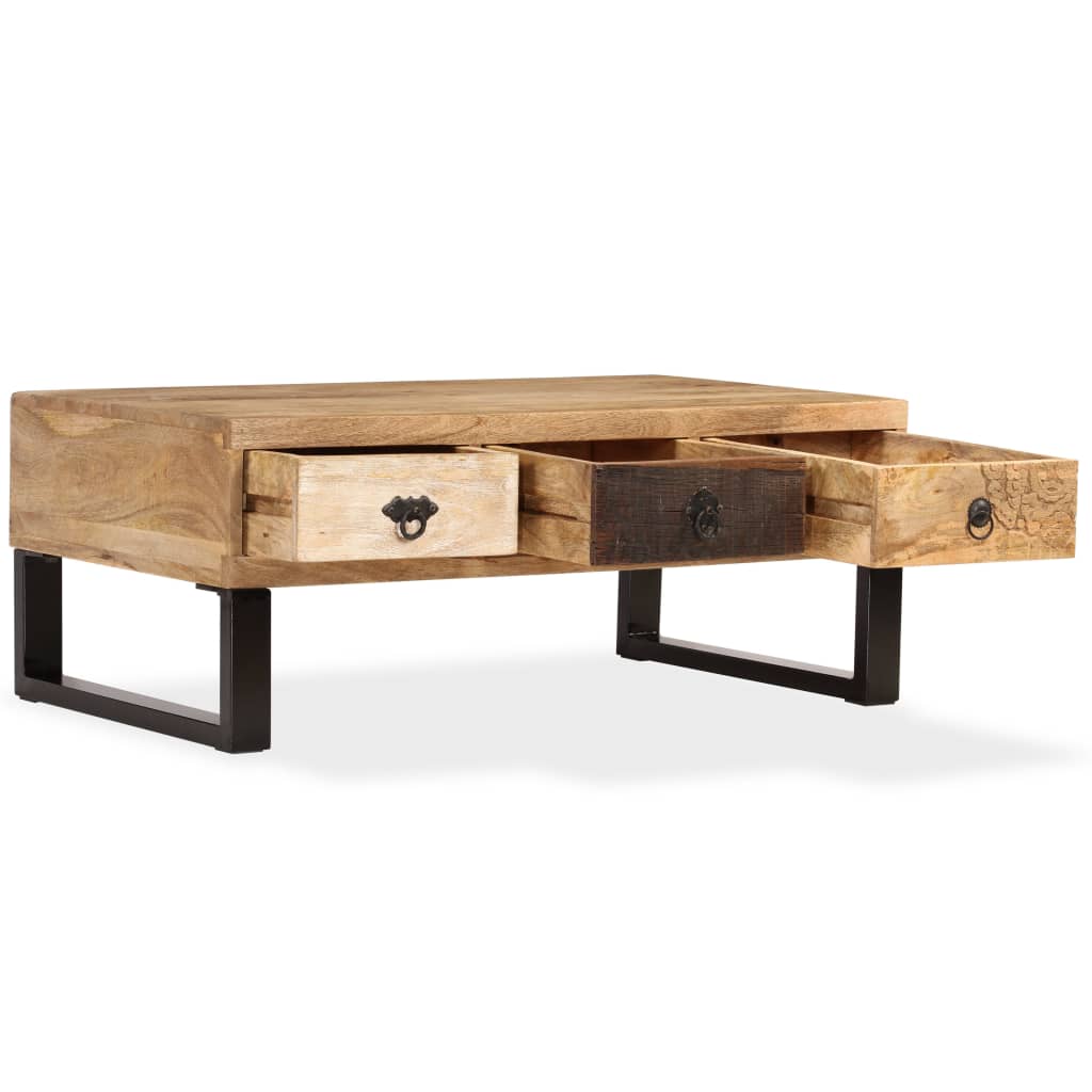 Table basse avec 3 tiroirs Bois de manguier massif 90x50x35 cm