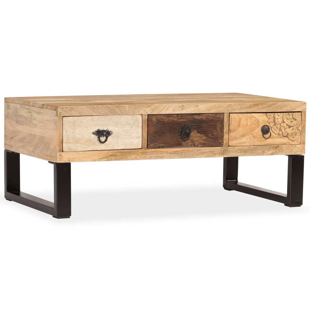 Table basse avec 3 tiroirs Bois de manguier massif 90x50x35 cm