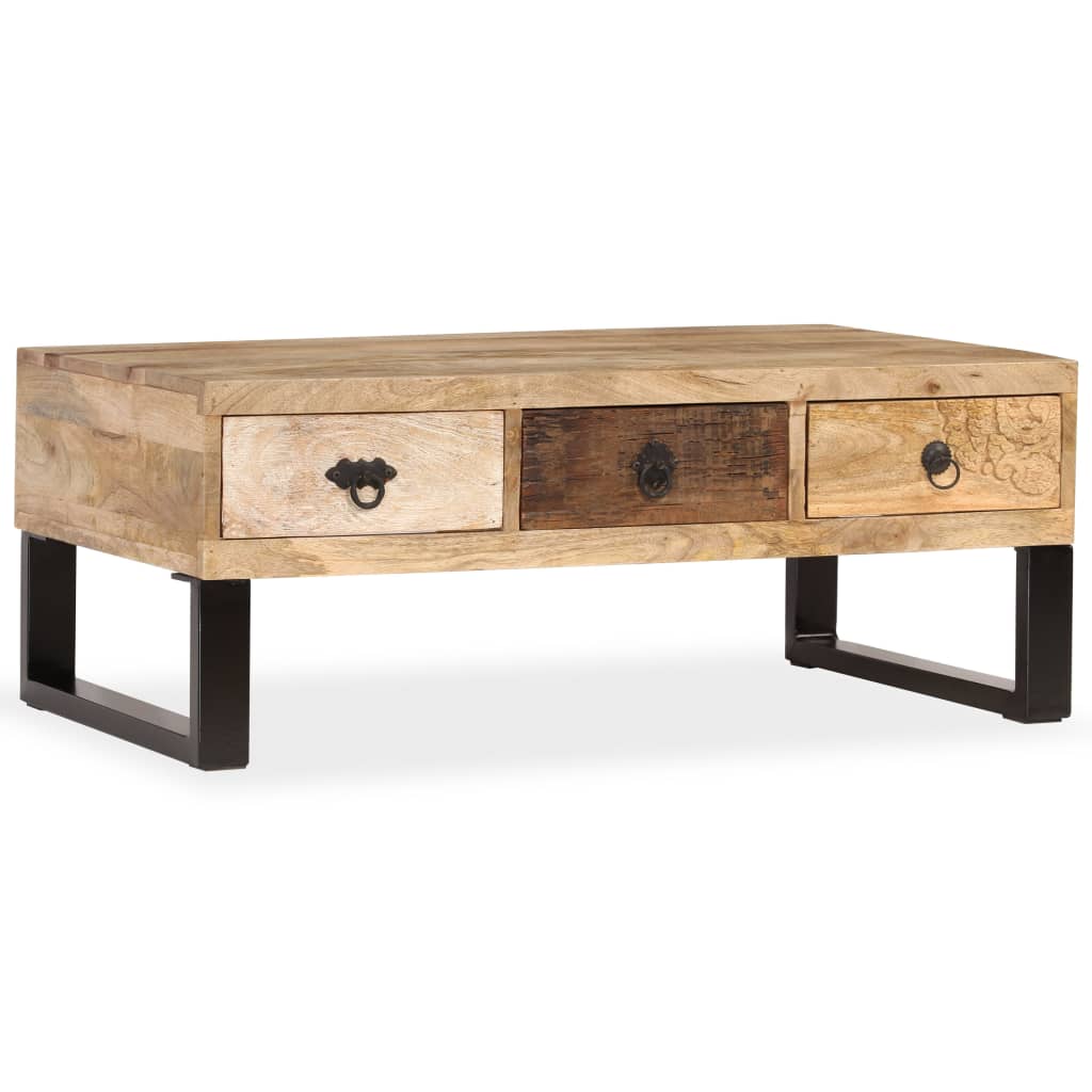 Table basse avec 3 tiroirs Bois de manguier massif 90x50x35 cm