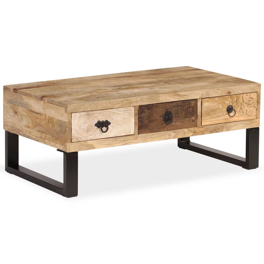 Table basse avec 3 tiroirs Bois de manguier massif 90x50x35 cm