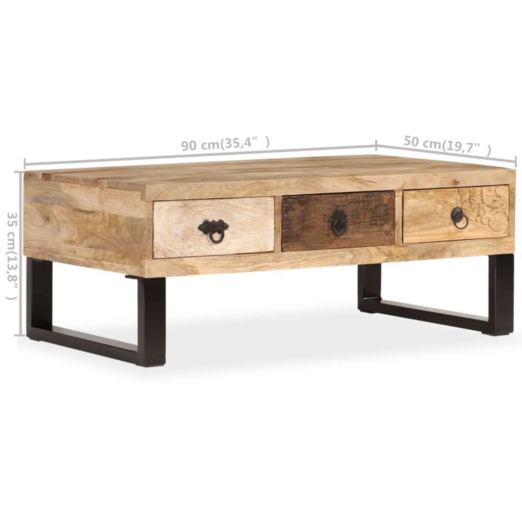 Table basse avec 3 tiroirs Bois de manguier massif 90x50x35 cm