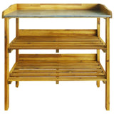 Planter bench with 2 shelves Solid acacia wood and zinc