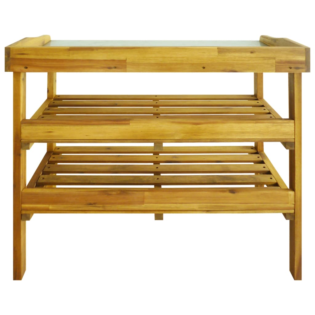 Planter bench with 2 shelves Solid acacia wood and zinc