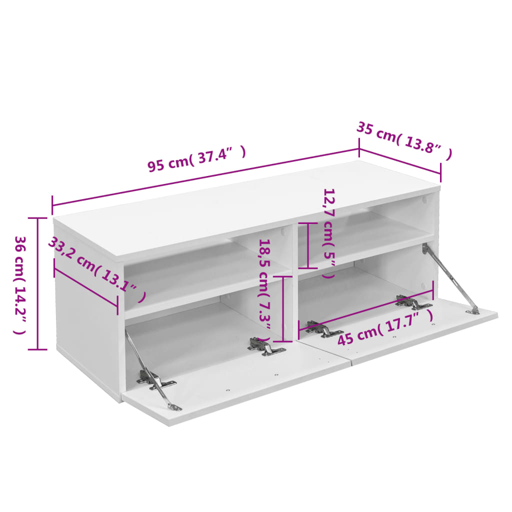 Meuble TV Bois d’ingénierie 95x35x36 cm Blanc