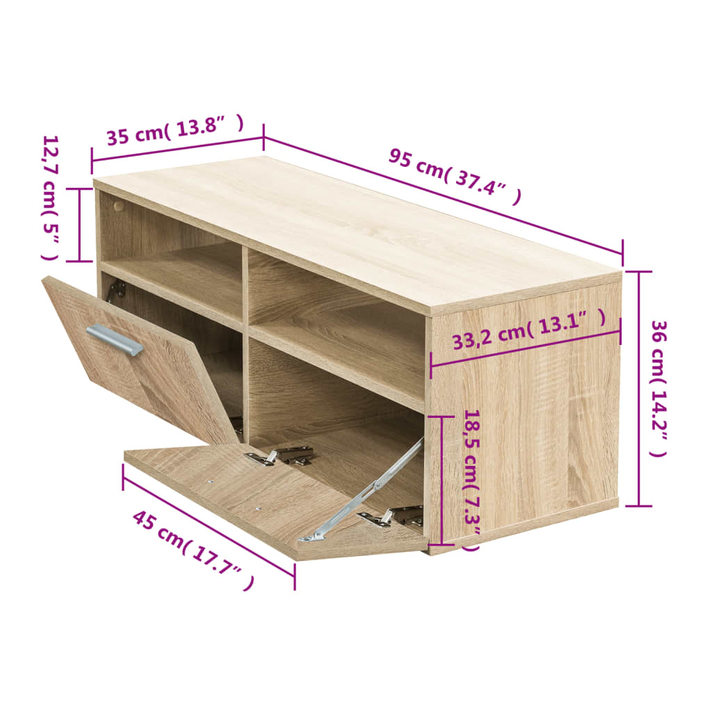 Meuble TV Bois d’ingénierie 95x35x36 cm Chêne