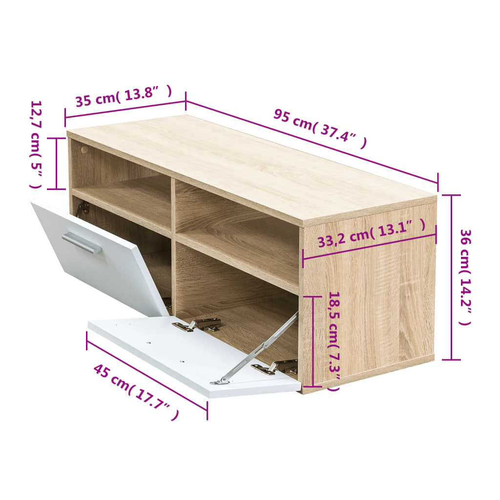 Meuble TV Bois d’ingénierie 95x35x36 cm Chêne et blanc