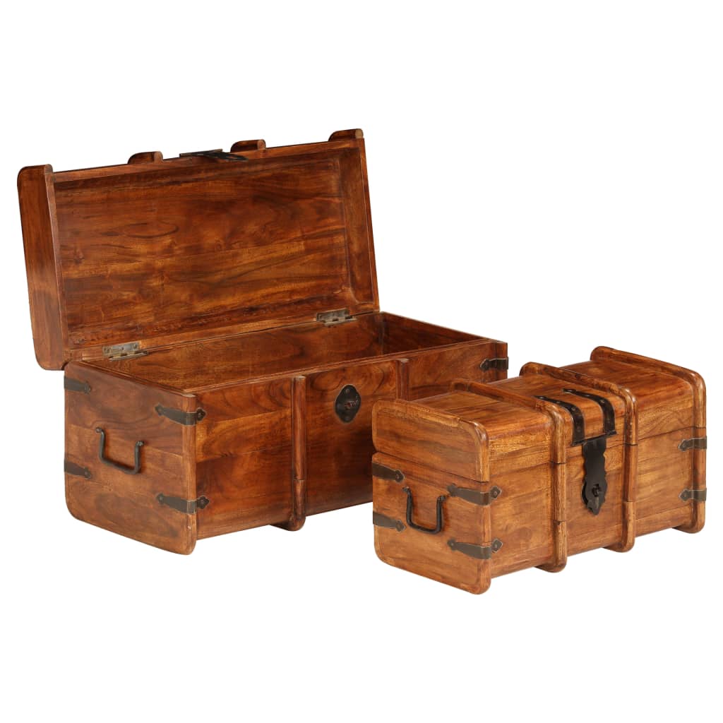 Coffre de rangement 2 pcs Bois d'acacia solide et finition miel