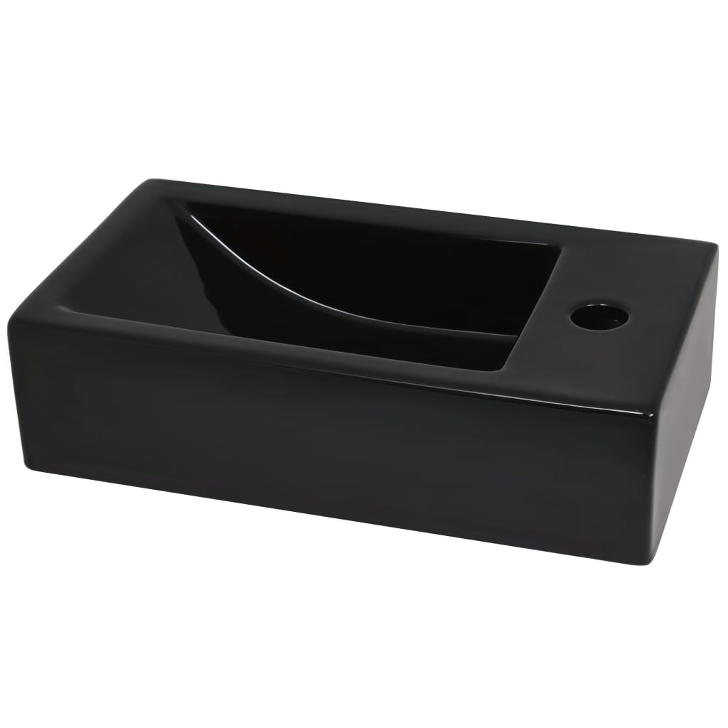 Vasque avec trou de robinet Céramique Noir 46 x 25,5 x 12 cm