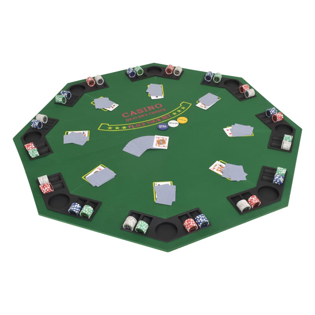 Dessus de table de poker pour 8 joueurs 2 plis Octogonal Vert