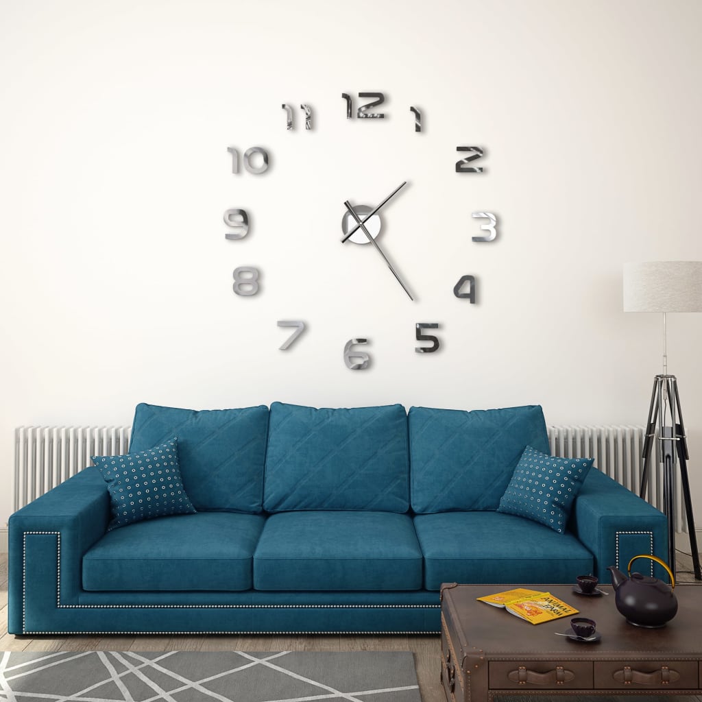 Horloge murale 3D Design moderne 100 cm XXL Argenté