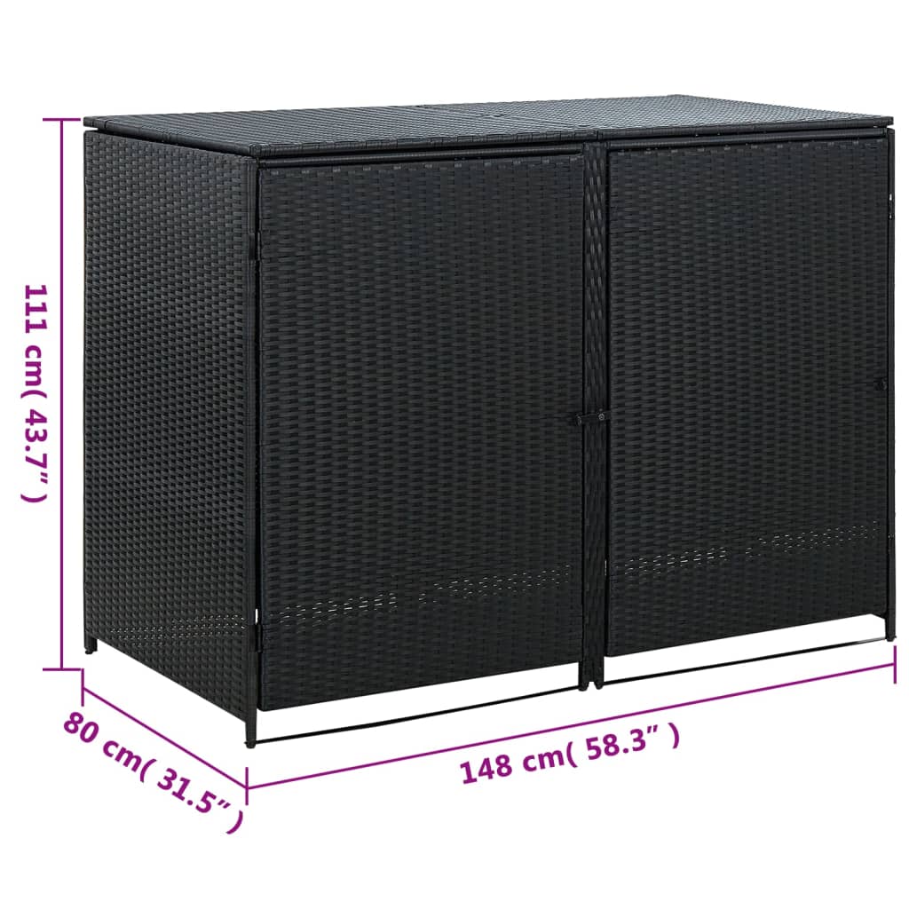 Double trash can shelters Black woven resin 148x80x111 cm