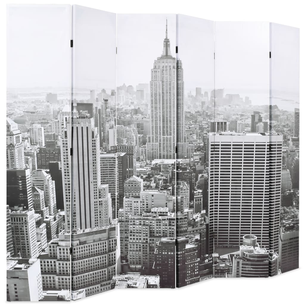 Cloison de séparation pliable 228x170 cm New York Noir et blanc