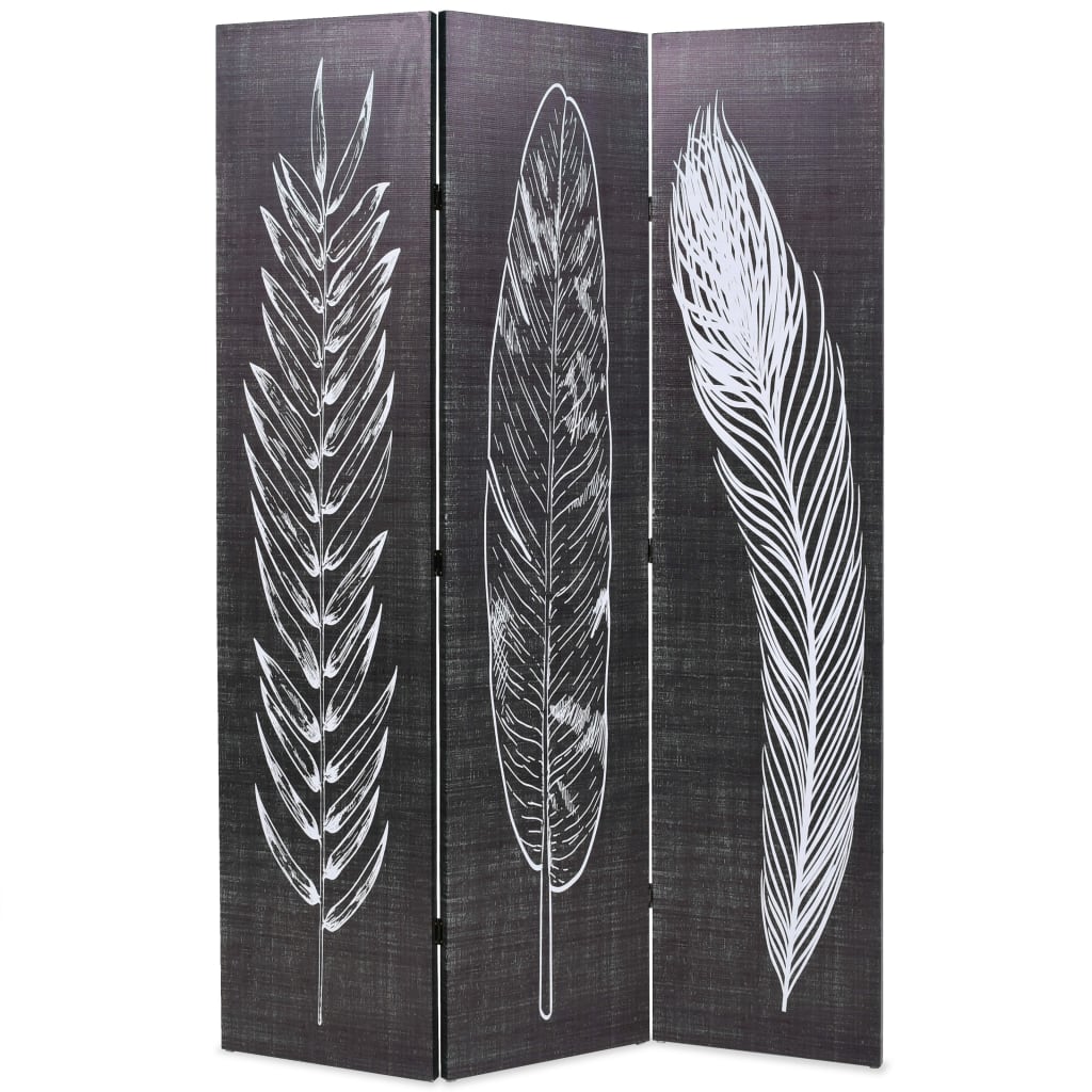 Cloison de séparation pliable 120 x 170 cm Plumes Noir et blanc