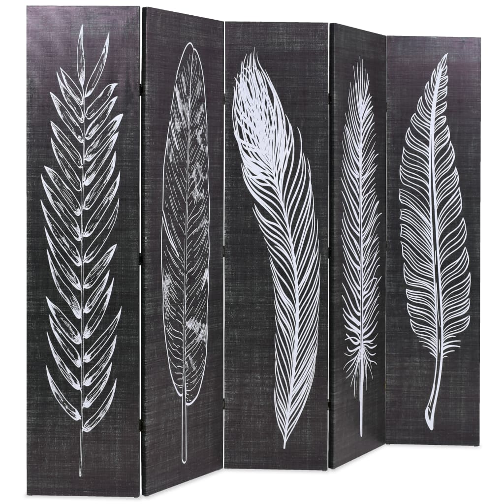 Cloison de séparation pliable 200 x 170 cm Plumes Noir et blanc