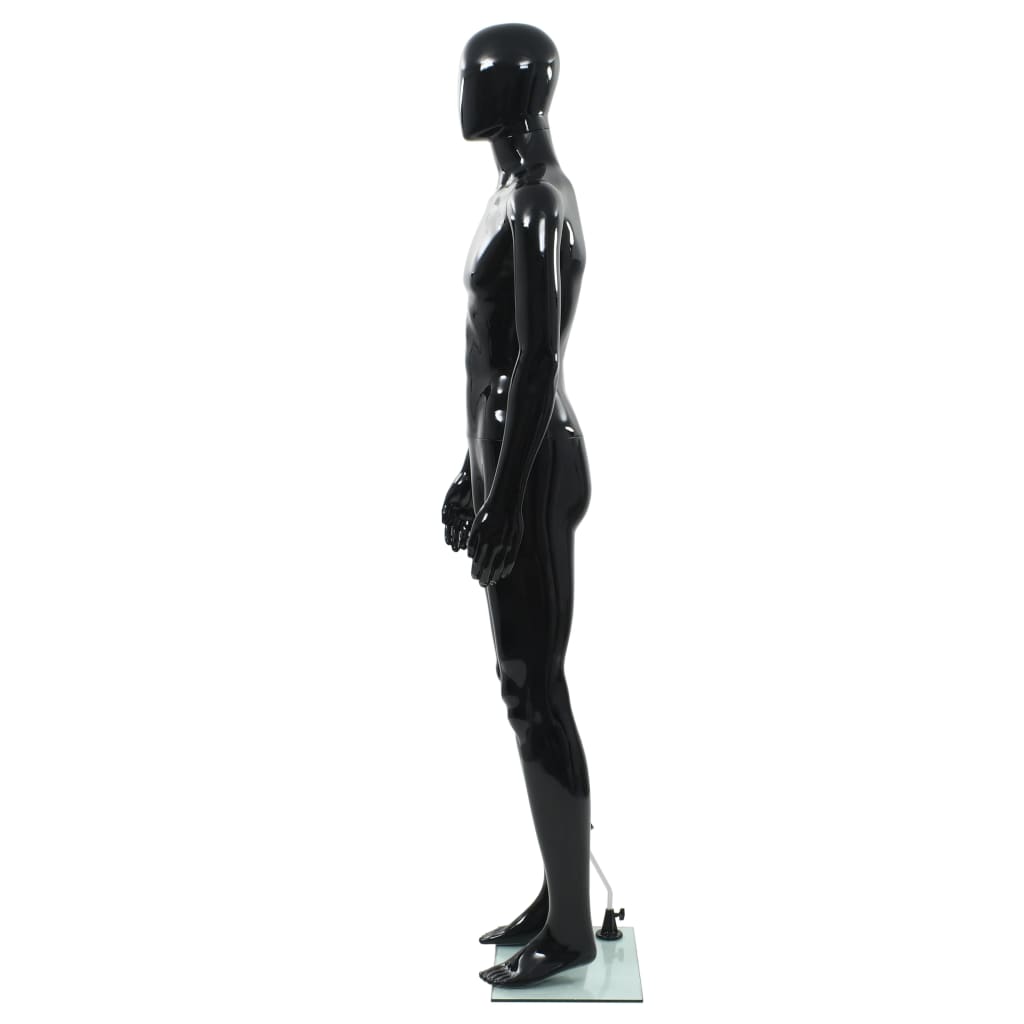 Mannequin homme corps complet base verre Noir brillant 185 cm