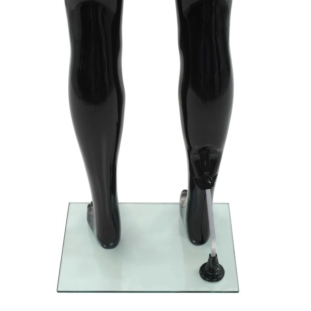 Mannequin homme corps complet base verre Noir brillant 185 cm