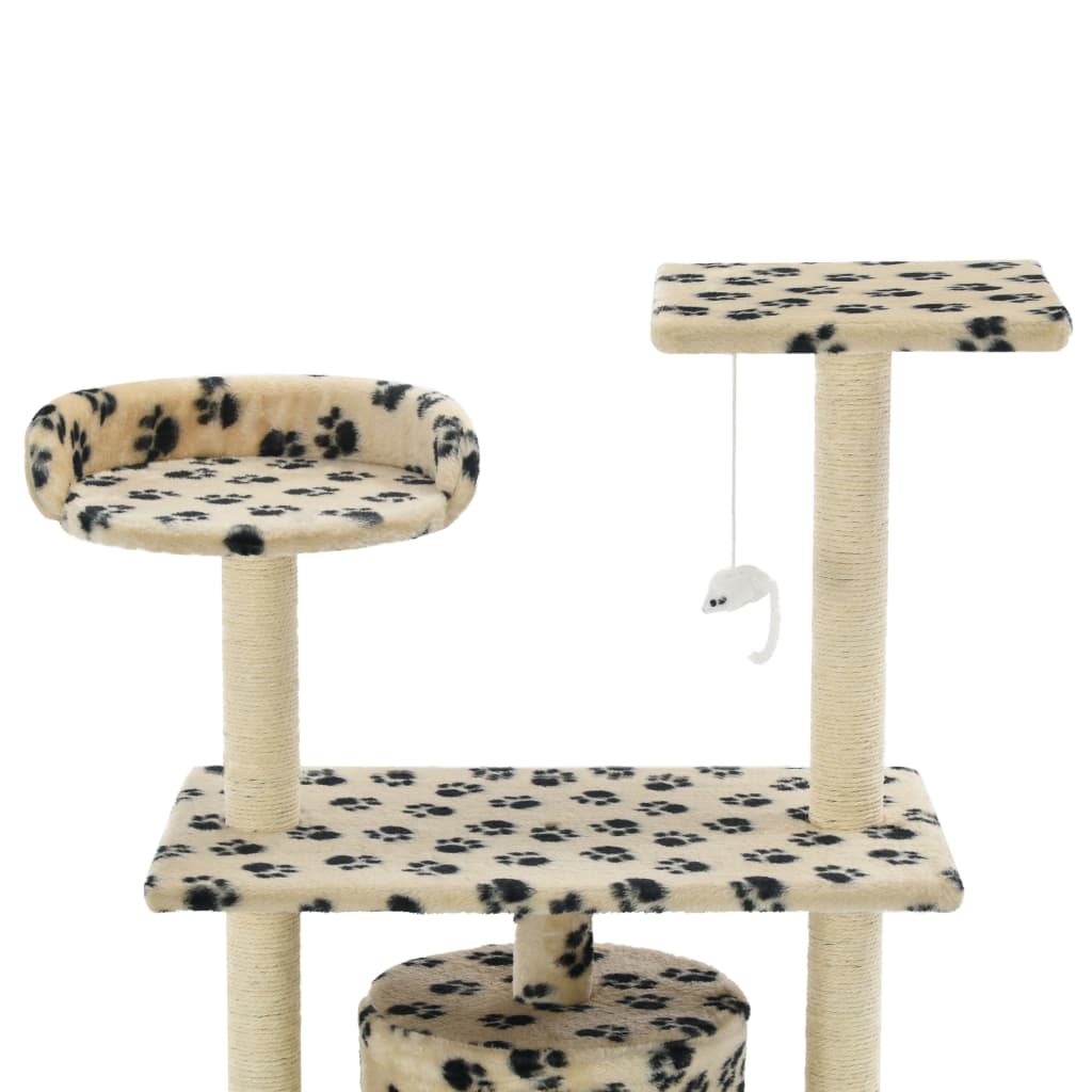 Arbre à chat avec griffoir en sisal 95 cm Beige Motif de pattes