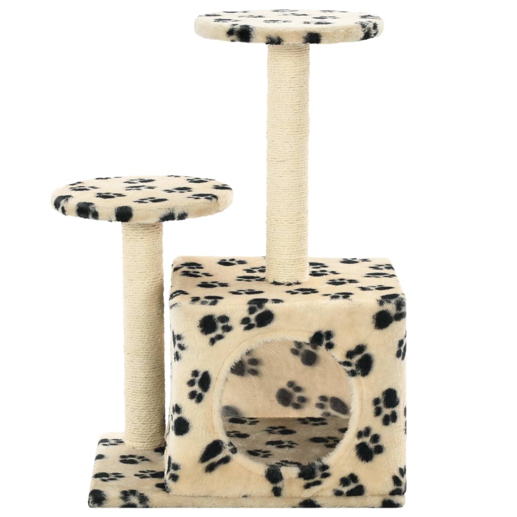 Arbre à chat avec griffoir en sisal 60 cm Beige Motif de pattes