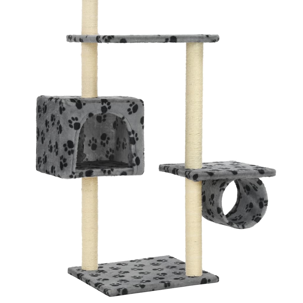 Arbre à chat avec griffoirs en sisal 260 cm Gris Motif pattes