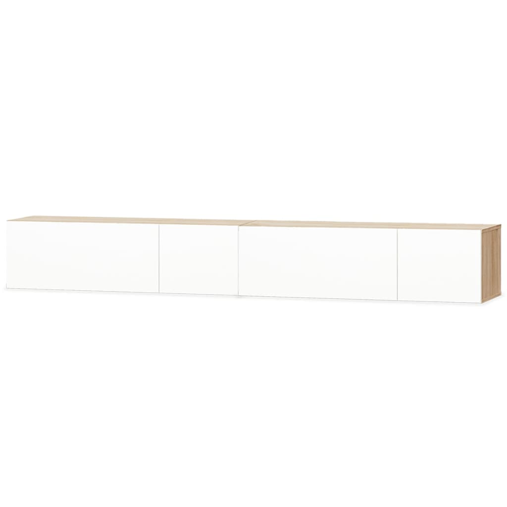 Meubles TV 2 pcs bois d’ingénierie chêne et blanc brillant