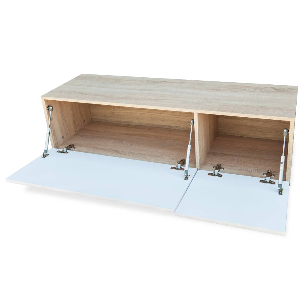 Meubles TV 2 pcs bois d’ingénierie chêne et blanc brillant