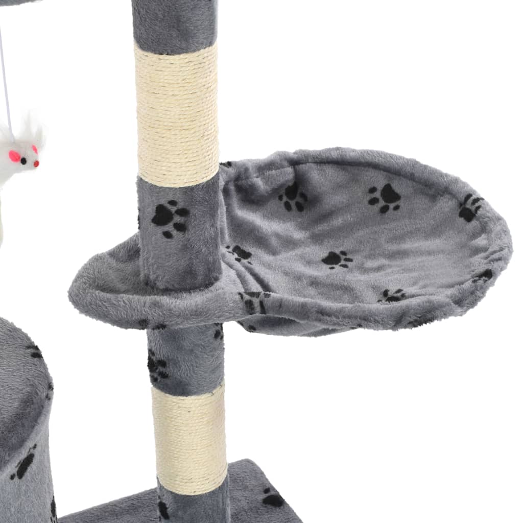 Arbre à chat avec griffoir en sisal 138 cm Gris Motif de pattes