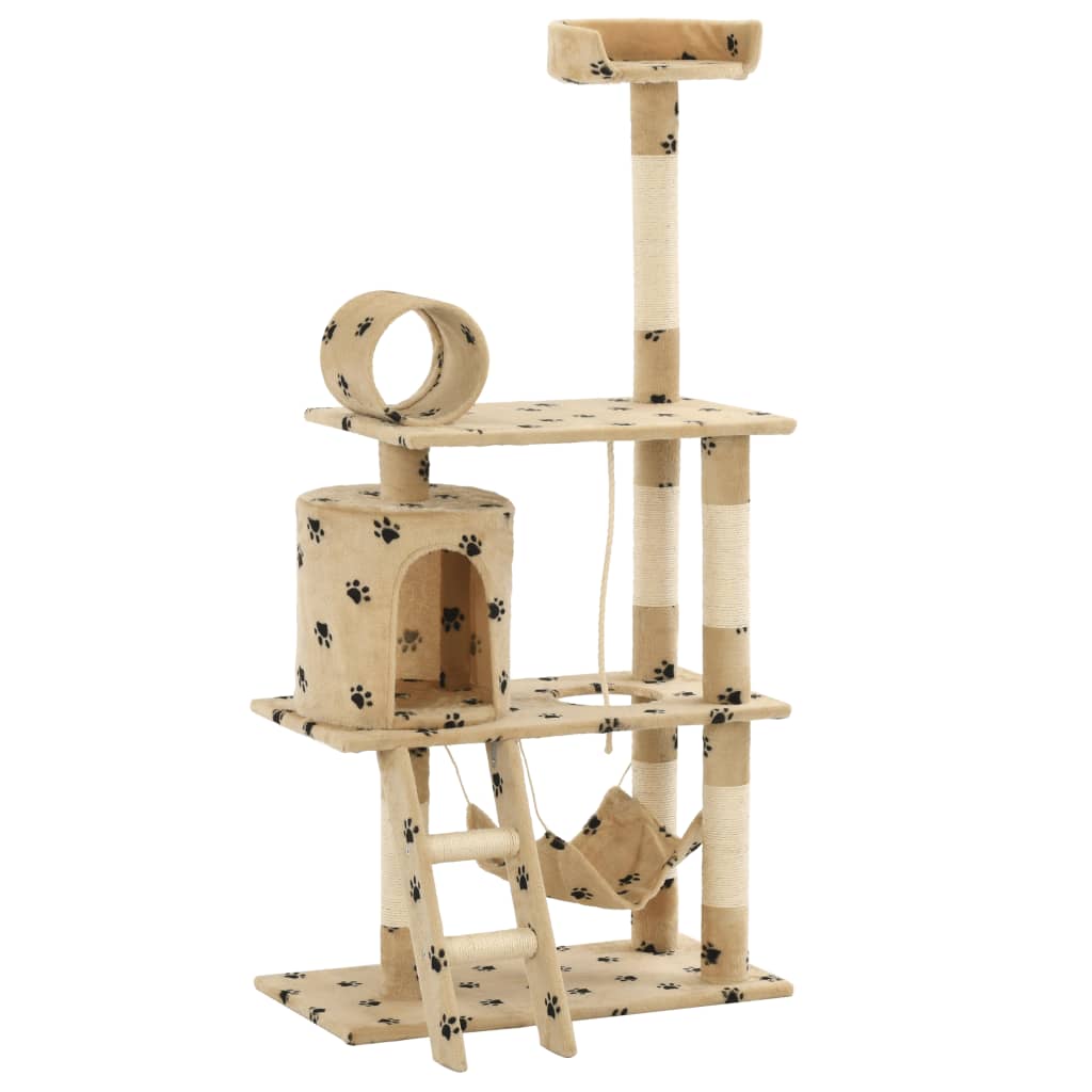 Arbre à chat avec griffoir en sisal 140cm Beige Motif de pattes